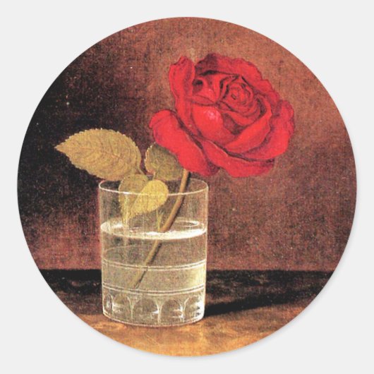 Sticker Rond Rose rouge, peinture d'art, (Devant)