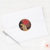 Sticker Rond Rose rouge, peinture d'art, (Enveloppe)