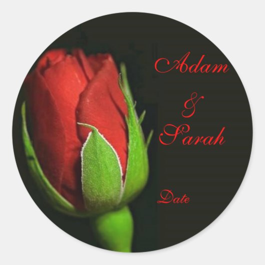 Sticker Rond rose rouge, rose lapin, Adam & Sarah, Date (Devant)
