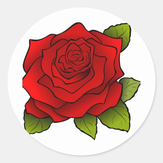 Sticker Rond Rose rouge simple en blanc (Devant)