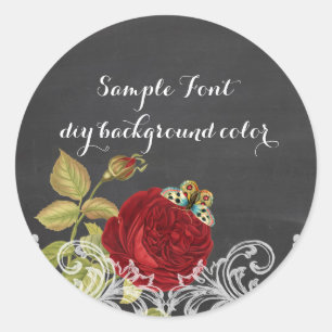 Sticker Rond Rose rouge vintage PixDezine + tableau noir