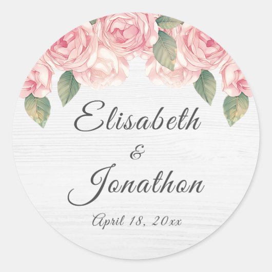 Sticker Rond Rose rousse rustique Mariage bois blanc (Devant)
