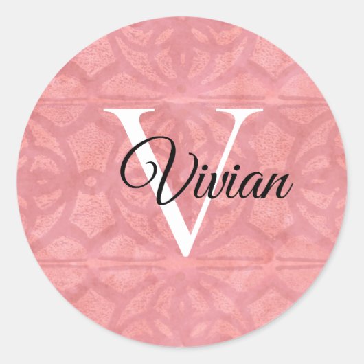 Sticker Rond Rose Ruddy Avec Monogramme Noir Et Nom Blanc (Devant)