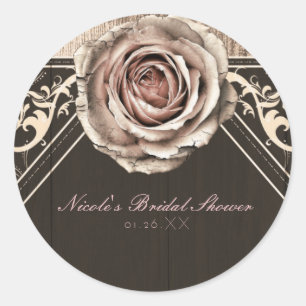 Sticker Rond Rose Rustique Élégant Bois Clair Diamant Faveur