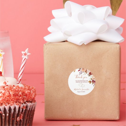 Sticker Rond Rose rustique et Mariage de automne Chrysanthemum (Fête)