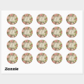 Sticker Rond Rose Rustique Rose Floral Chaîne Lumière Monogramm (Feuille)