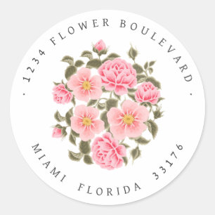 Sticker Rond ROSE SAUVAGE ROSE PAYS Bouquet RETOUR botanique