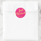 Sticker Rond Rose Script Moderne Mariés (Sac)