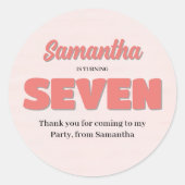 Sticker Rond Rose Septième anniversaire Fille fête florale (Devant)