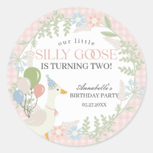 Sticker Rond Rose Silly Goose Floral En vichy Baby shower Faveu