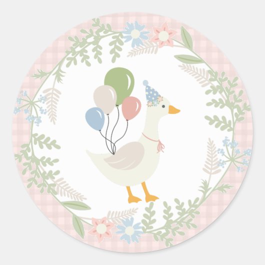 Sticker Rond Rose Silly Goose Floral En vichy Faveurs (Devant)