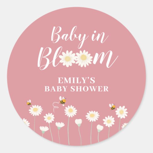 Sticker Rond Rose Simple Boho Daisy Floral Baby Dans Fleurie Do (Devant)