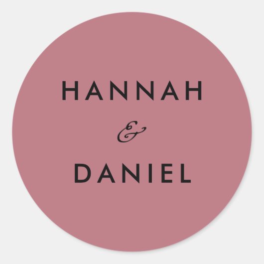 Sticker Rond Rose simple élégant Gold Custom Names Mariage (Devant)