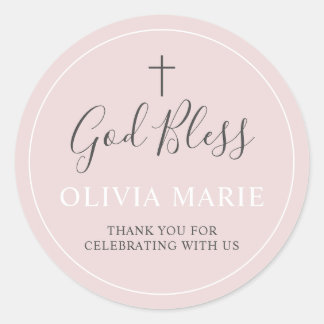 Sticker Rond Rose simple et poussiéreux Merci du baptême rose F