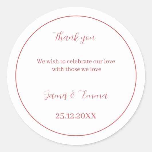 Sticker Rond Rose simple Mariage customisé (Devant)