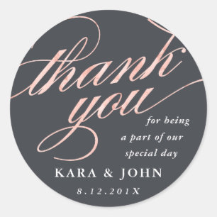Sticker Rond Rose simple moderne Gold Script Merci Favoriser