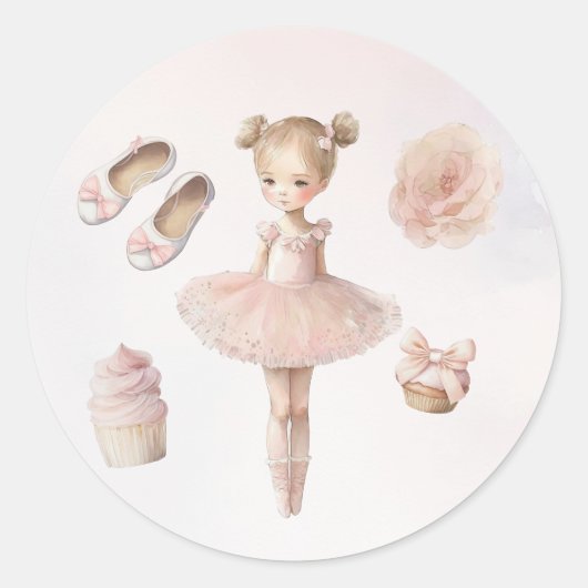 Sticker rond rose sucré Ballerina Classic (Devant)