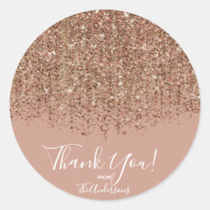 Sticker Rond Rose Taupe & Bronze Or Glitter Glam Cadeau de Fête