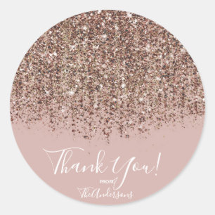 Sticker Rond Rose Taupe Bronze Or Paillettes Faveur de fête Gla