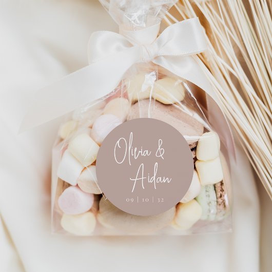 Sticker Rond Rose Taupe | Mariage de script manuscrit moderne