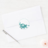 Sticker Rond Rose turquoise avec ruban (Enveloppe)