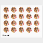 Sticker Rond Rose Valentin Dachshund (Feuille)