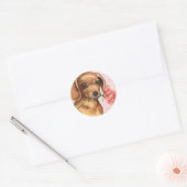 Sticker Rond Rose Valentin Dachshund (Enveloppe)