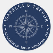 Sticker Rond Rose Vent Nautique Adresse de retour (Devant)