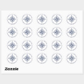 Sticker Rond Rose Vent Nautique Compass White Adresse de retour (Feuille)