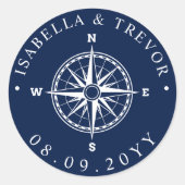 Sticker Rond Rose Vent Nautique Mariage Compass Date (Devant)