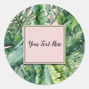 Sticker Rond Rose & Vert Tropical Feuilles Sweet 16 Party