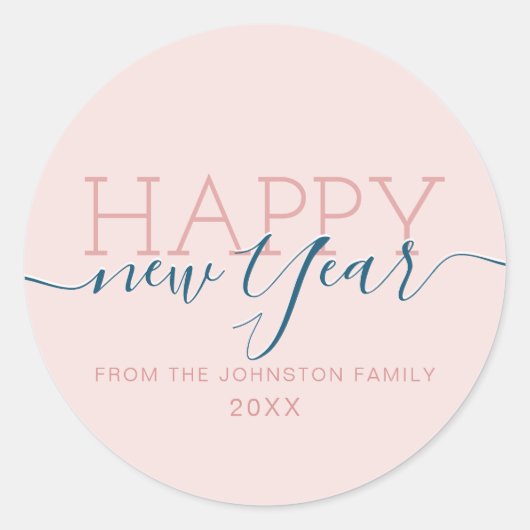 Sticker Rond Rose vif moderne Bonne année (Devant)