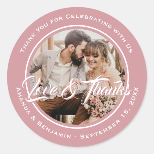 Sticker Rond Rose vif moderne Script Mariage Photo Favoriser (Devant)