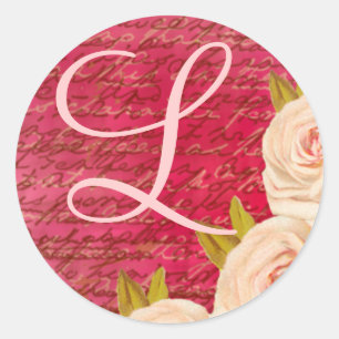 Sticker Rond Rose vintage Monogramme L Mariage Sceau