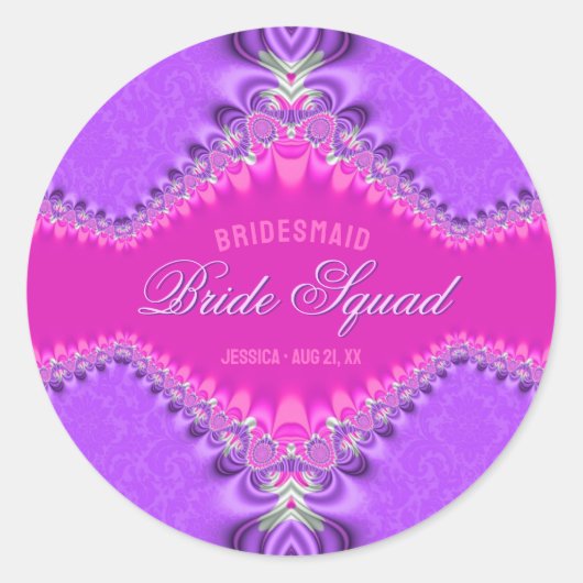 Sticker Rond Rose Violet Damassé Broderie D'équipe de Mariée (Devant)
