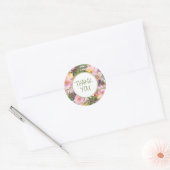 Sticker Rond Rose violet Floral vert Feuille Merci (Enveloppe)