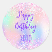 Sticker Rond Rose violet holographique embrasse anniversaire (Devant)
