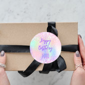 Sticker Rond Rose violet holographique embrasse anniversaire