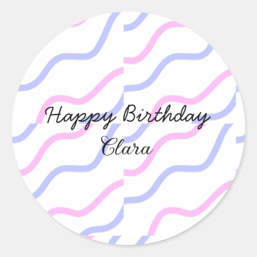 Sticker Rond Rose violet rayures heureux anniversaire ajouter n (Devant)