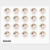 Sticker Rond Rose violet rose rose Merci d'anniversaire (Feuille)