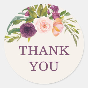 Sticker Rond Rose violet rose rose Merci d'anniversaire