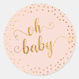 Sticker Rond Rosée Noire "Oh Baby" Faux Gold Foil Confetti