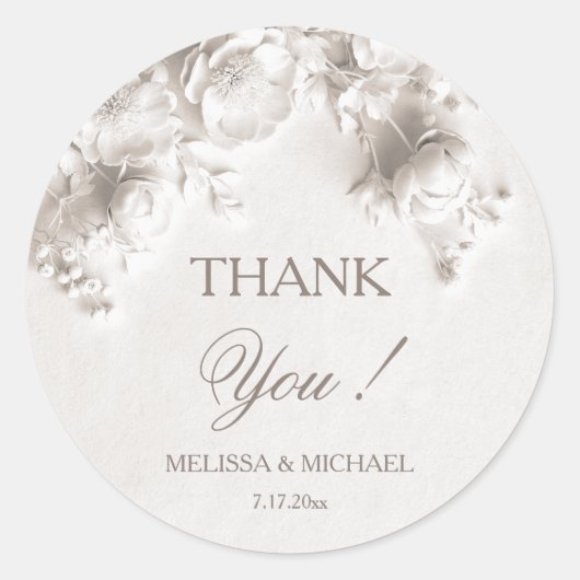 Sticker Rond Roses 3D blanches Mariage Merci (Devant)