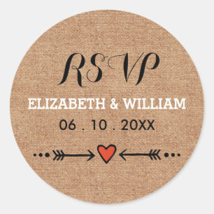 Sticker Rond Roses amoureux & Flèches Mariage rustique RSVP
