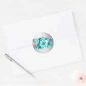 Sticker Rond Roses Aqua et Mariage Silver (Enveloppe)