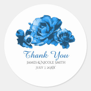 Sticker Rond Roses Aquarelle Bleues Cadeau de Mariage Élégant