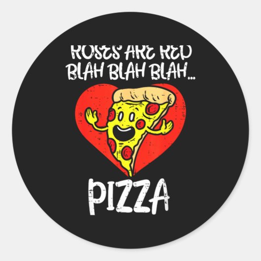 Sticker Rond Roses Are Red Blah Zza Funny Valentine Day Food  (Devant)