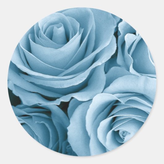 Sticker Rond Roses BÉBÉ BLEU - Sceau d'enveloppe Mariage (Devant)