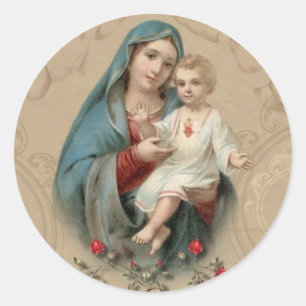 Sticker Rond Roses bénis religieux de Vierge Marie Jésus