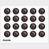 Sticker Rond Roses blanc rouge et noir squelette Mariage couple (Feuille)